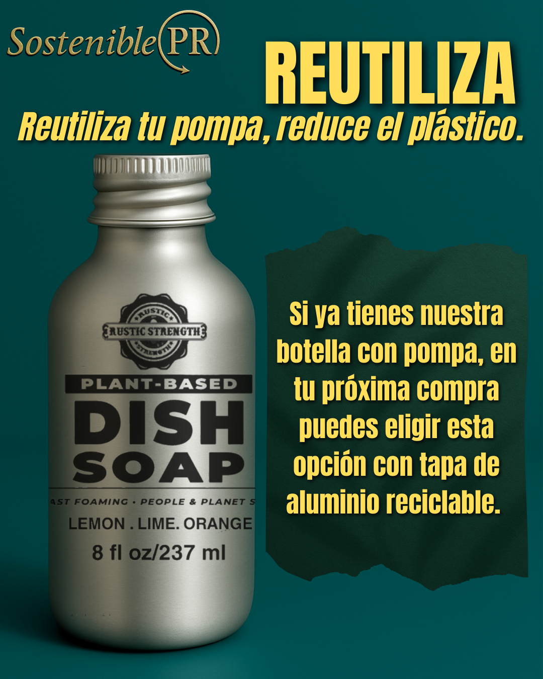 Jabón Líquido de Fregar A Base De Plantas -Lemon.Lime.Orange (8oz) Rustic Strenght