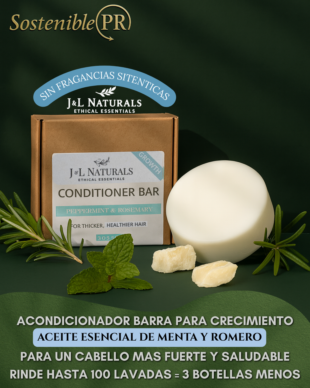Acondicionador Barra – Peppermint & Rosemary (Growth – Cabello Normal a Fino)