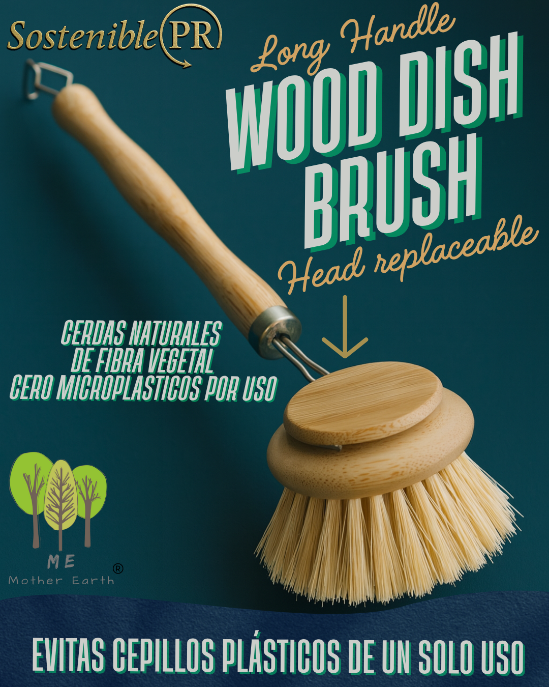 Cepillo para Platos - Casa Agave (Mango Largo, Cabezal Reemplazable)