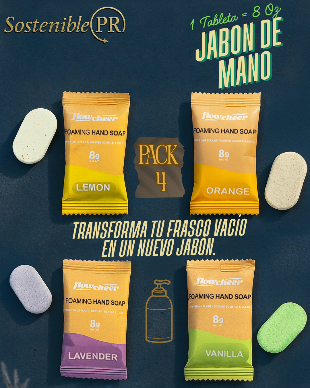 Tabletas Concentradas para Jabón de Manos – Flowcheer (8oz) (PACK 4)