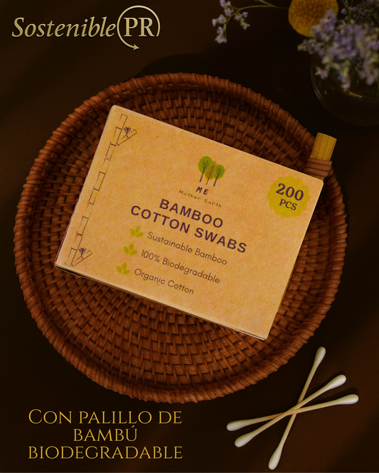 Bamboo Cotton Swabs – Hisopos de bambú y algodón orgánico (200 count)
