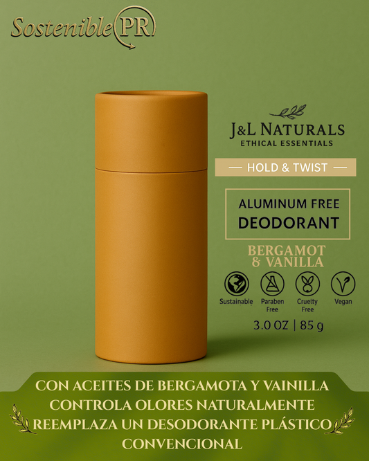 Desodorante Natural Sin Aluminio Extra Protección – Bergamot & Vanilla/J&L Naturals (3oz)