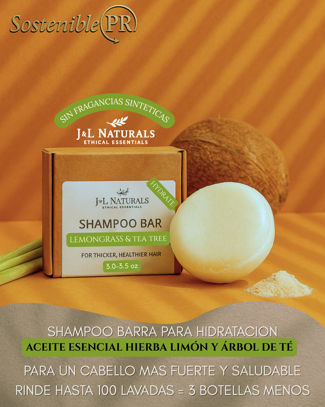 Shampoo Barra – Lemongrass & Tea Tree (Hydrate – Cabello y Cuero Cabelludo Seco)