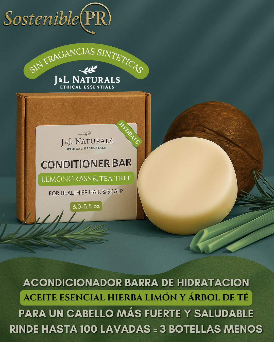 Acondicionador en Barra – Lemongrass & Tea Tree (Hydrate – Cabello y Cuero Cabelludo Seco)