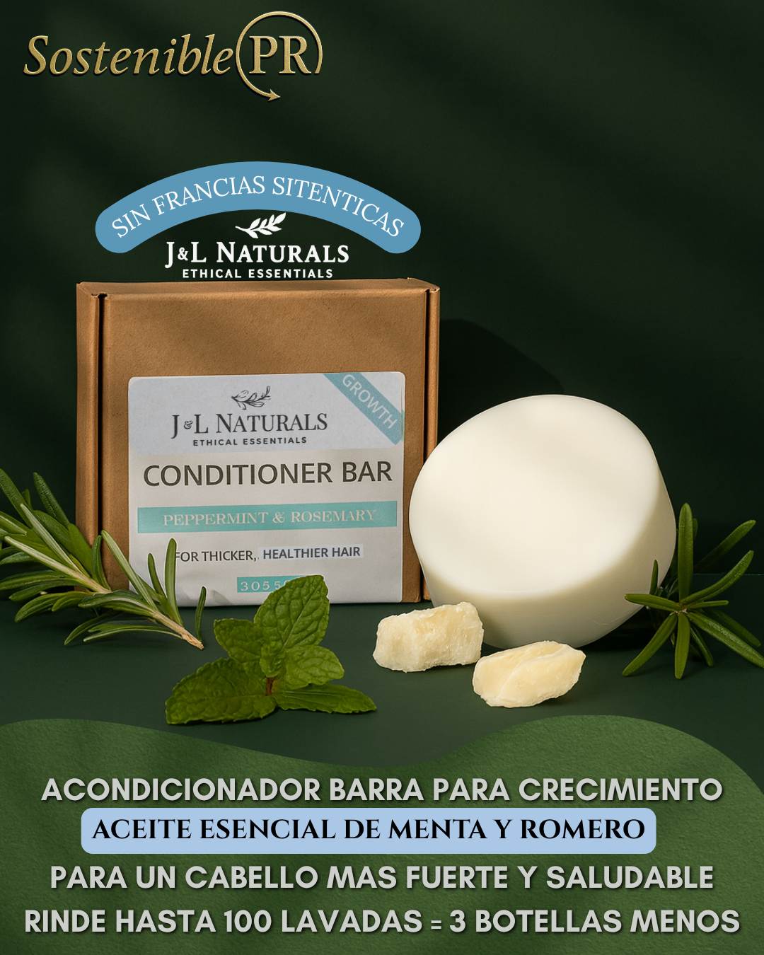 Acondicionador Barra – Peppermint & Rosemary (Growth – Cabello Normal a Fino)