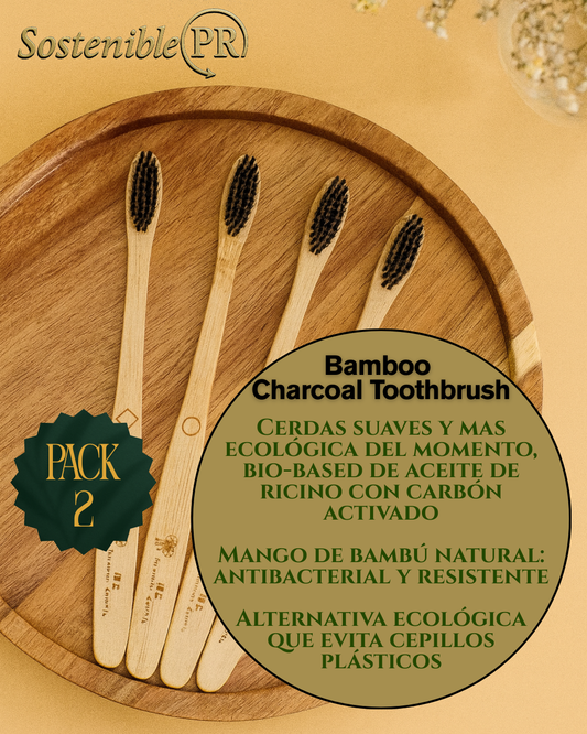 Cepillo Dental de Bambú con Cerdas de Carbón Activado (2 pack)
