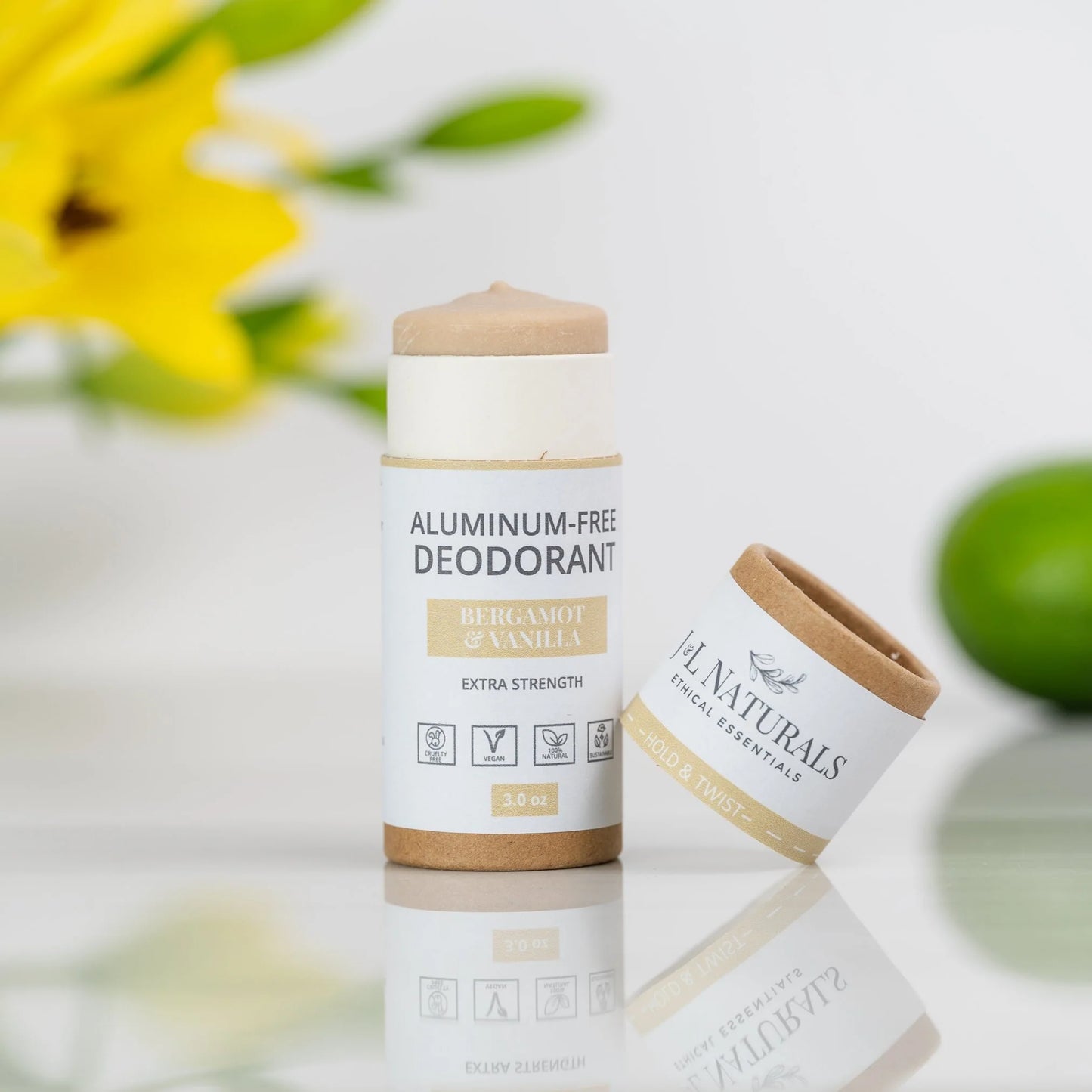 Desodorante Natural Sin Aluminio Extra Protección – Bergamot & Vanilla/J&L Naturals (3oz)